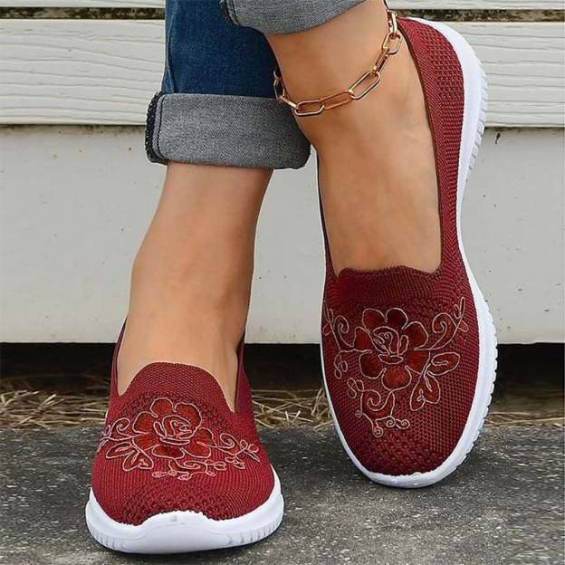Casual Mesh Embroidered Weave Women's Flat Shoes-POIULTD