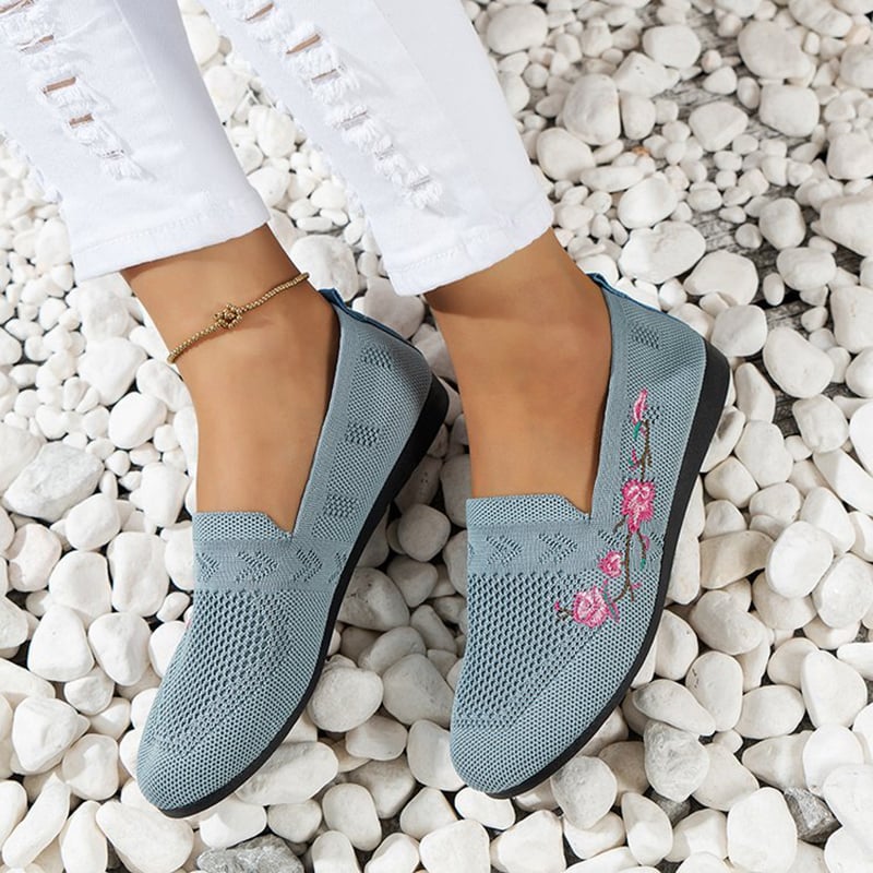Casual Stretch Embroidery Hollow Women's Flyknit Shoes-POIULTD