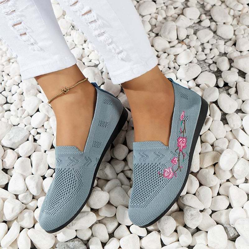 Casual Stretch Embroidery Hollow Women's Flyknit Shoes-POIULTD