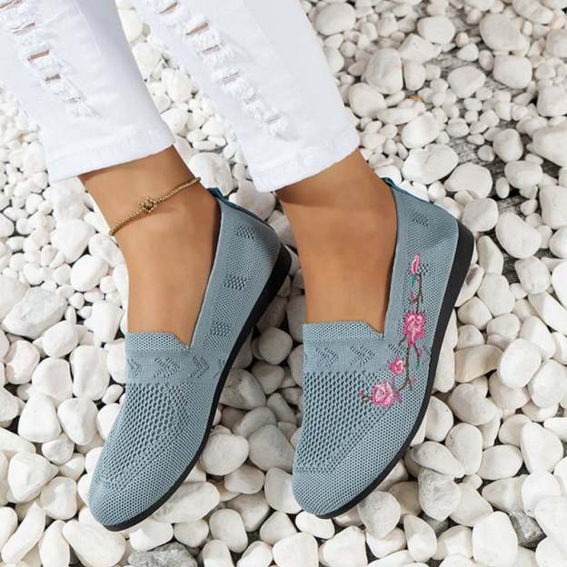Casual Stretch Embroidery Hollow Women's Flyknit Shoes-POIULTD