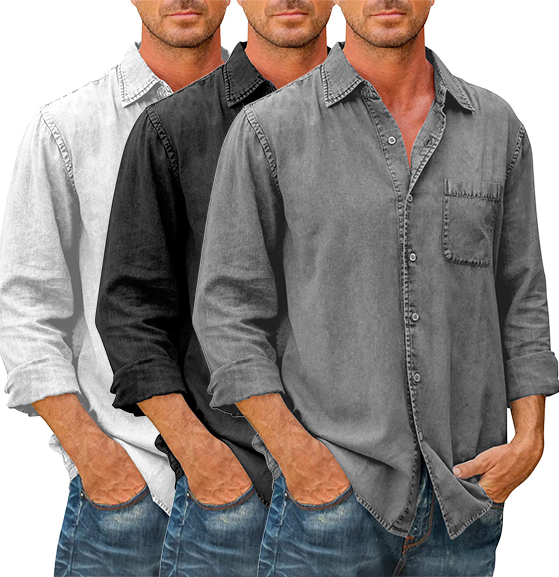 LAST DAY 49% OFF-Mens Denim Long Sleeve Button Down Shirt