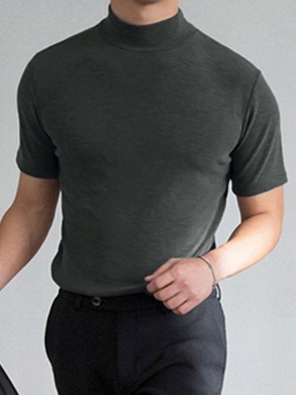 Men 's High Neck Slim Fit T-shirt-POIULTD