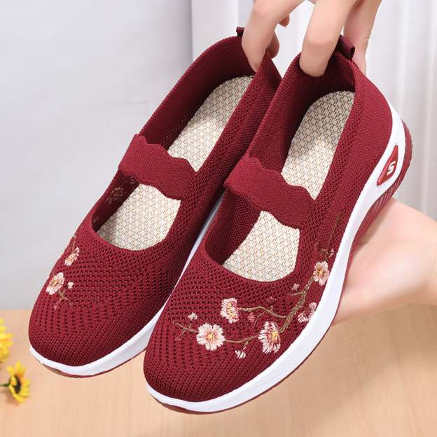 Casual Stretch Embroidery Hollow Women's Flyknit Shoes-POIULTD