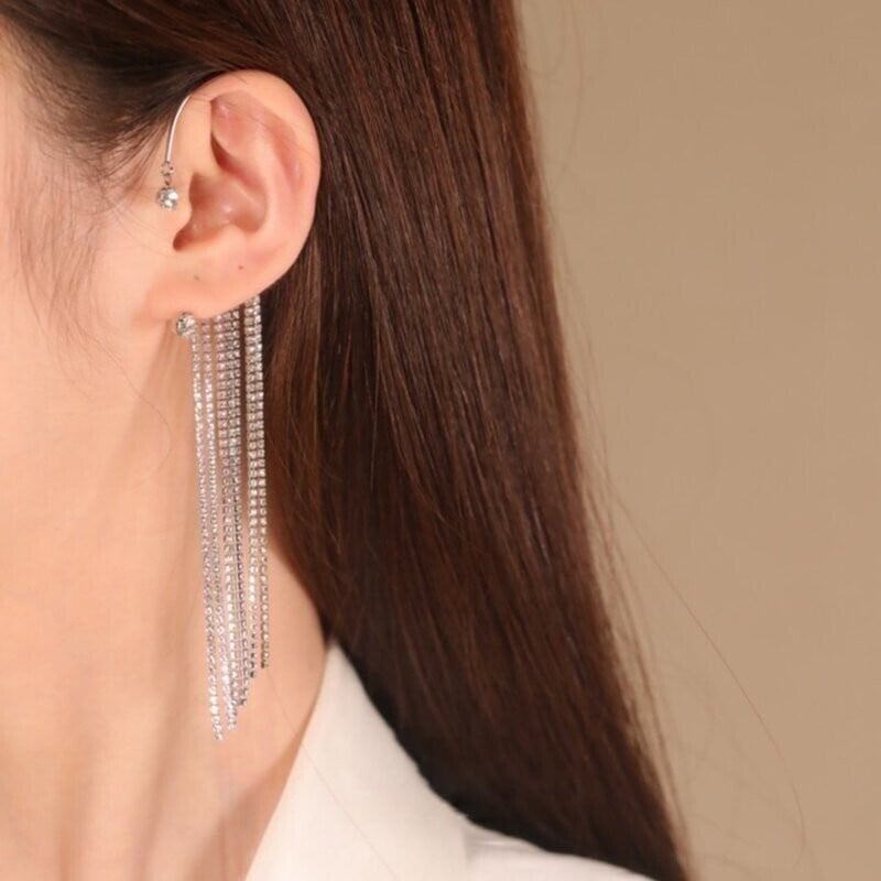 Sparkling Diamond Tassel Earrings-POIULTD