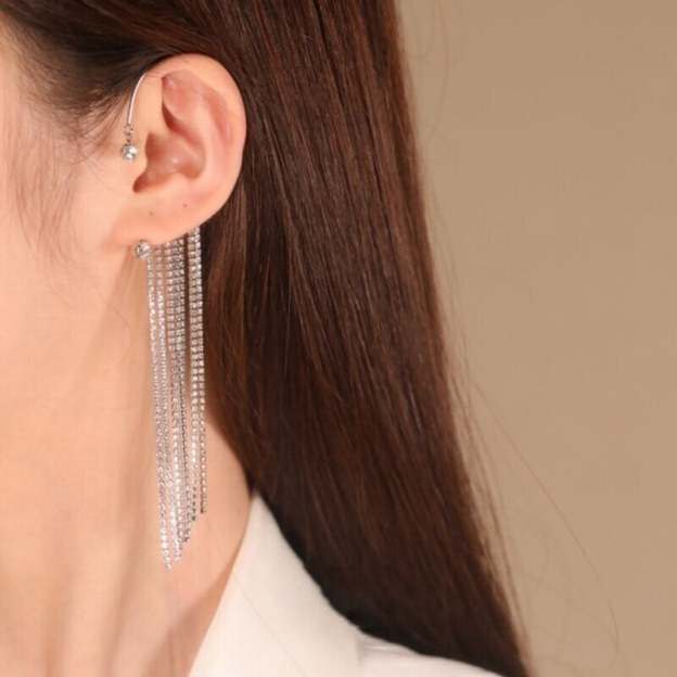 Sparkling Diamond Tassel Earrings-POIULTD