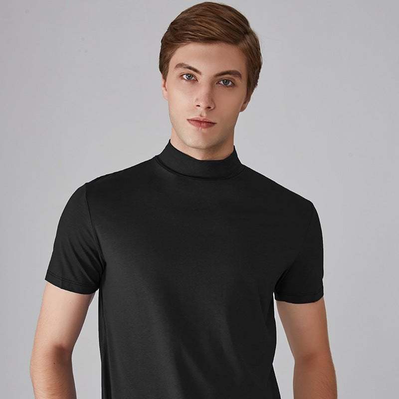 Men 's High Neck Slim Fit T-shirt-POIULTD