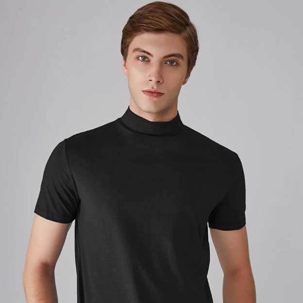 Men 's High Neck Slim Fit T-shirt-POIULTD
