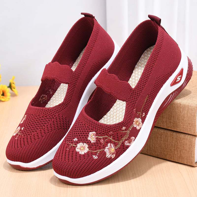 Casual Stretch Embroidery Hollow Women's Flyknit Shoes-POIULTD