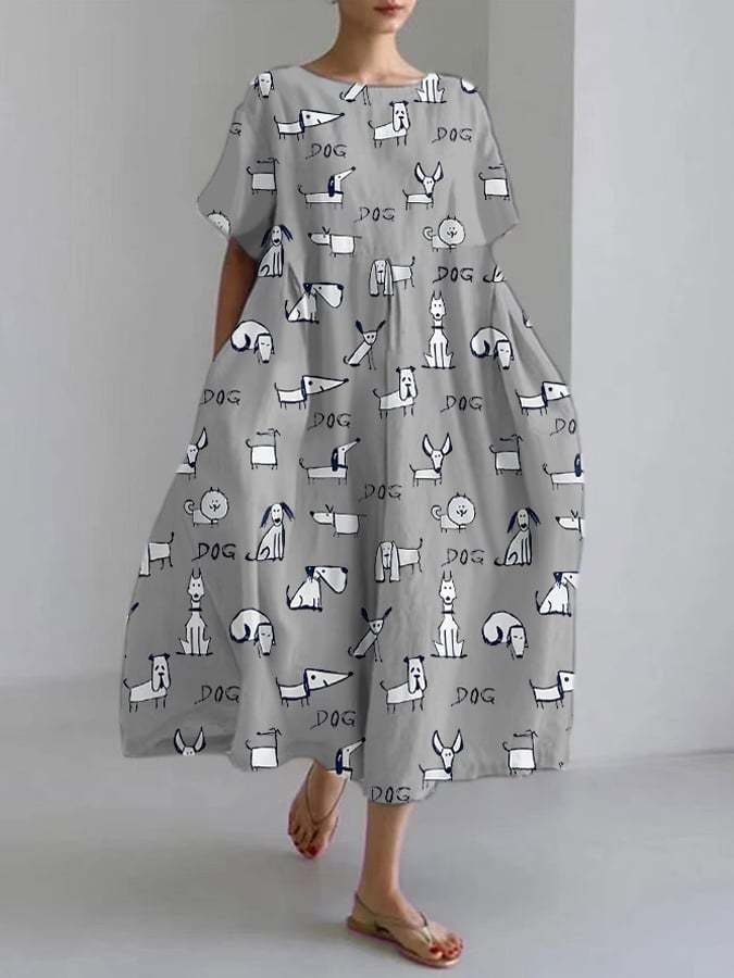 Women‘s Spring And Summer New Fashion Comfortable Loose Casual Dog Print Dress-POIULTD