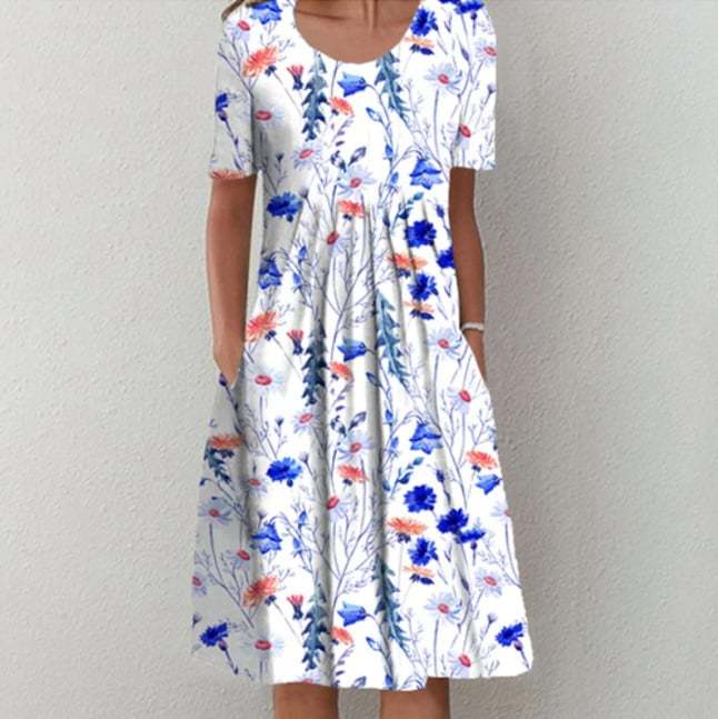 Round neck printed dress