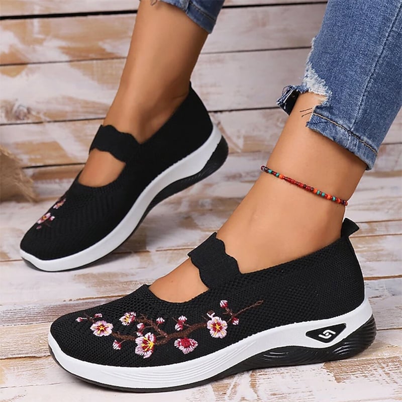 Casual Stretch Embroidery Hollow Women's Flyknit Shoes-POIULTD