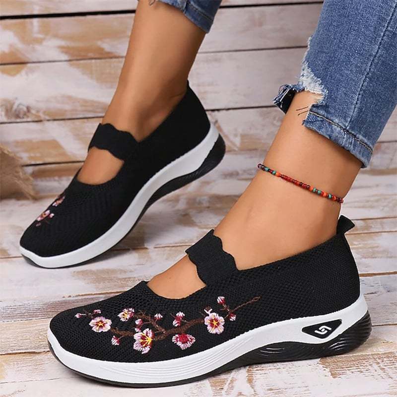Casual Stretch Embroidery Hollow Women's Flyknit Shoes-POIULTD