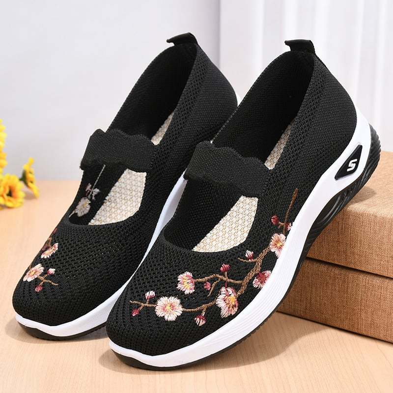 Casual Stretch Embroidery Hollow Women's Flyknit Shoes-POIULTD