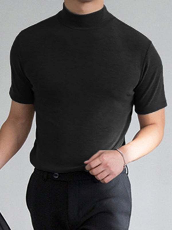 Men 's High Neck Slim Fit T-shirt-POIULTD