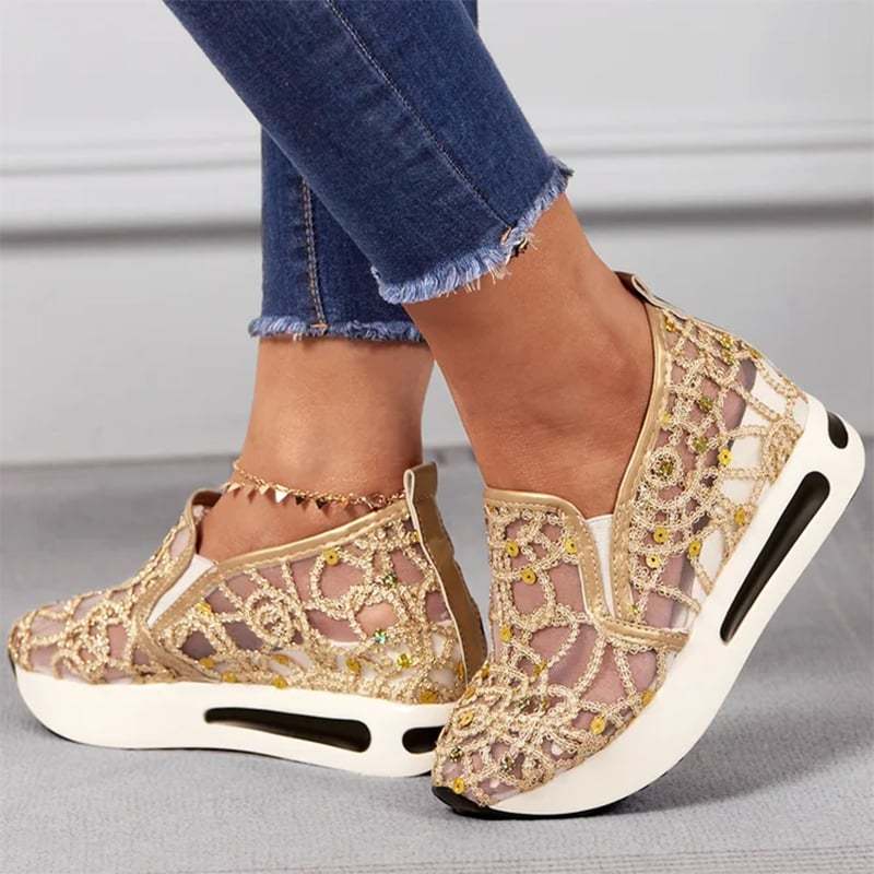 Casual Lace Mesh High Heel Loafers-POIULTD