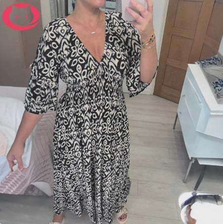 🔥Bohemian casual print V-neck waist wrap long dress-POIULTD