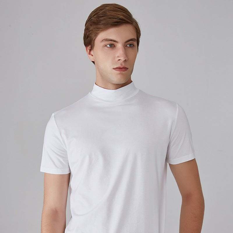 Men 's High Neck Slim Fit T-shirt-POIULTD