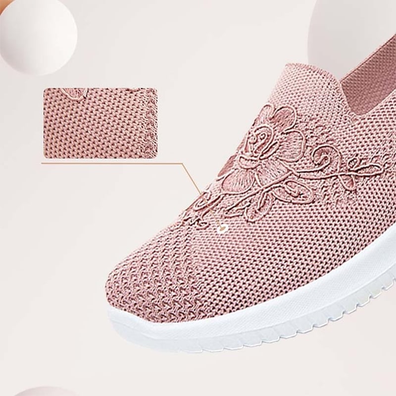 Casual Mesh Embroidered Weave Women's Flat Shoes-POIULTD