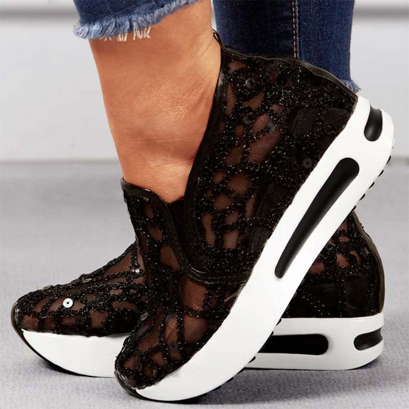 Casual Lace Mesh High Heel Loafers-POIULTD