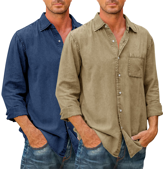 LAST DAY 49% OFF-Mens Denim Long Sleeve Button Down Shirt
