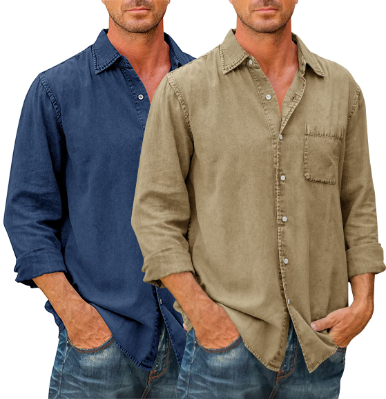 LAST DAY 49% OFF-Mens Denim Long Sleeve Button Down Shirt