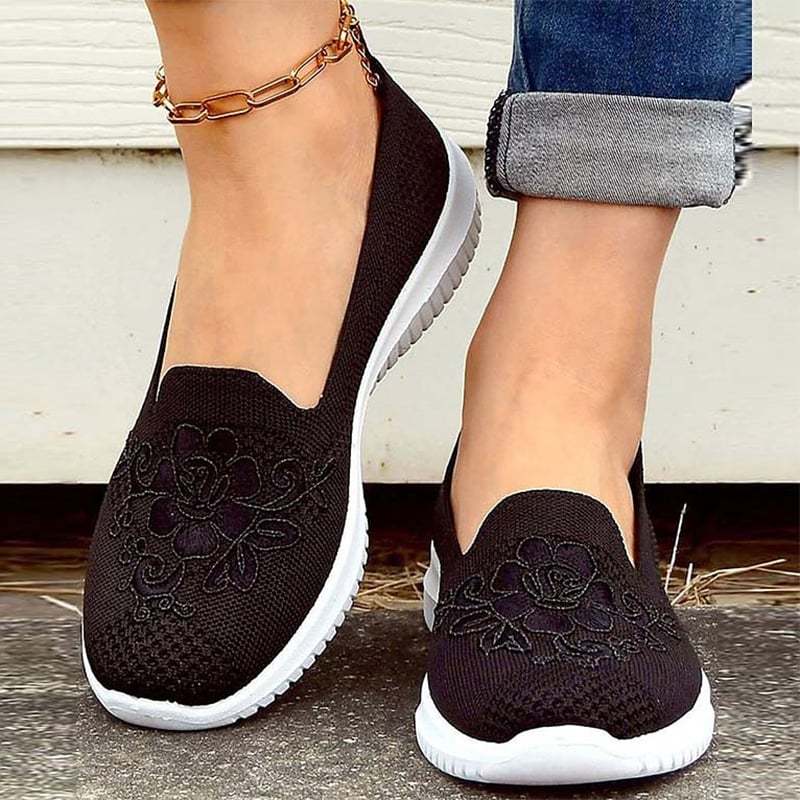Casual Mesh Embroidered Weave Women's Flat Shoes-POIULTD