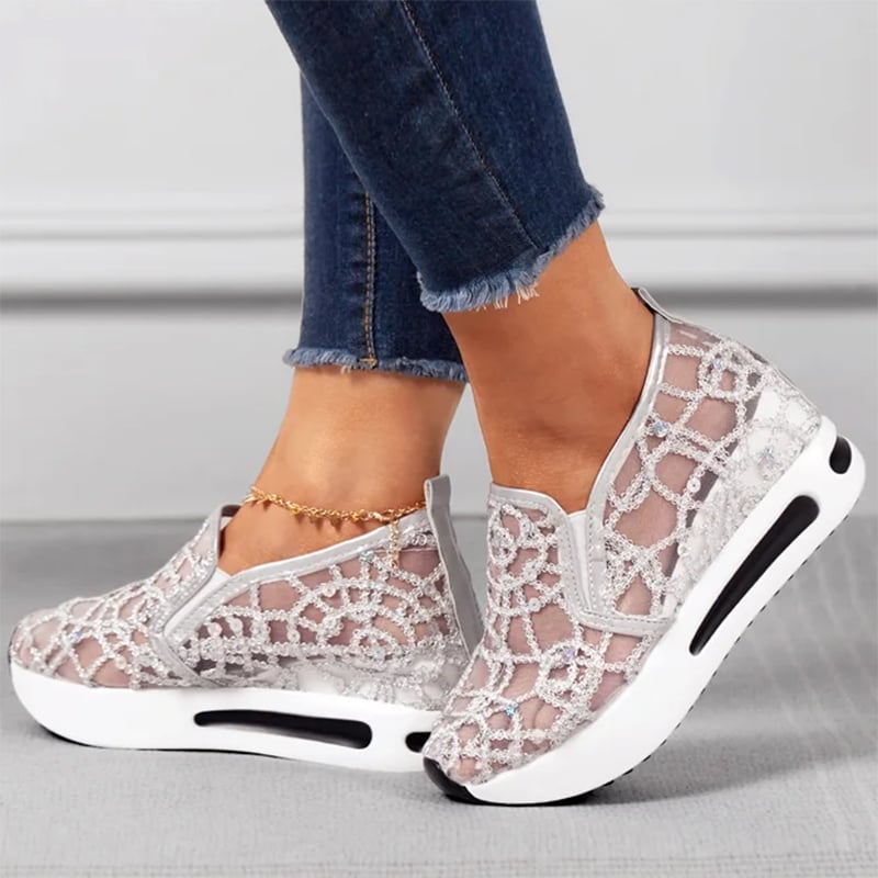Casual Lace Mesh High Heel Loafers-POIULTD