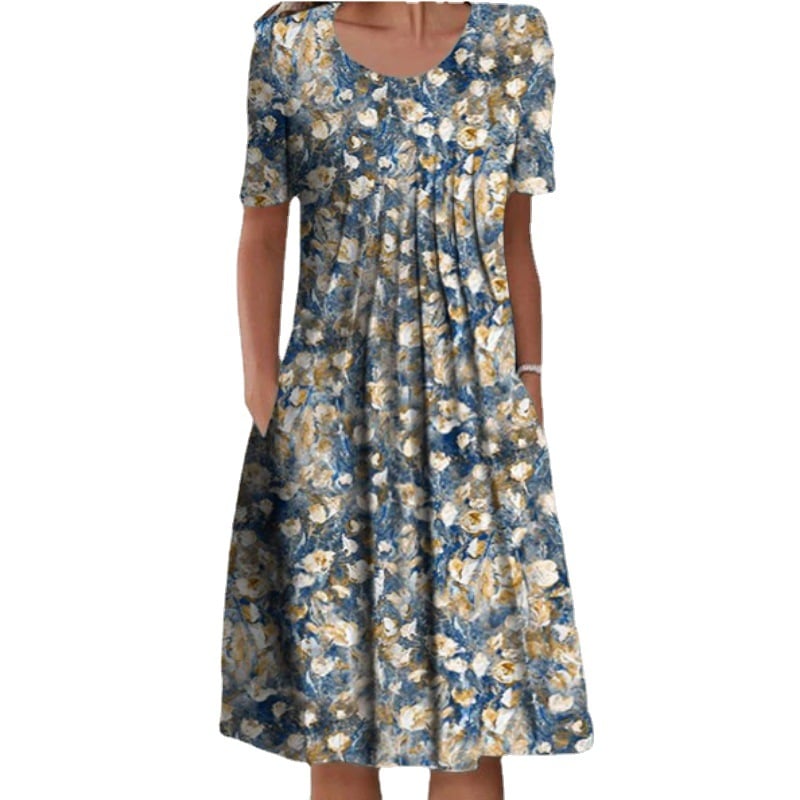 Round neck printed dress