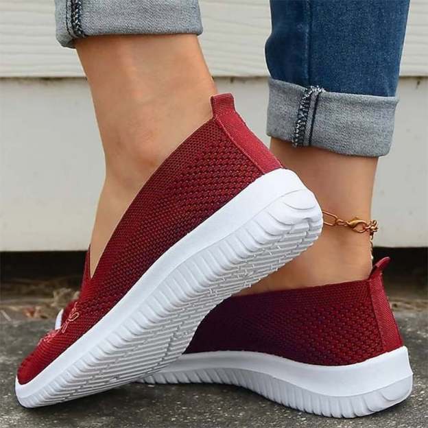 Casual Mesh Embroidered Weave Women's Flat Shoes-POIULTD