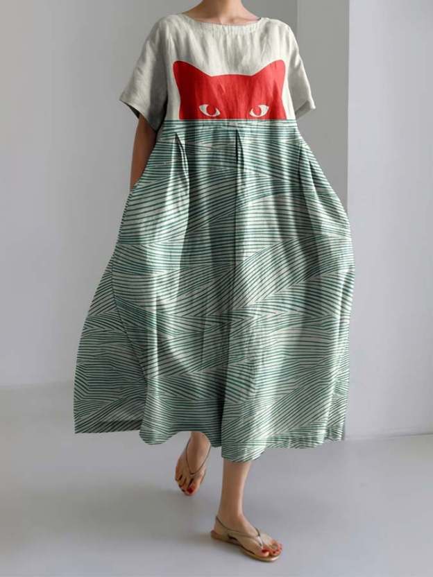 Women's Cat Art Print Casual Dress-POIULTD