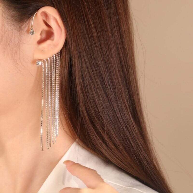 Sparkling Diamond Tassel Earrings-POIULTD
