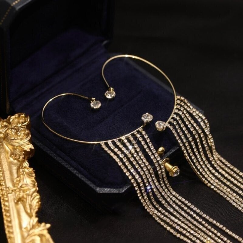 Sparkling Diamond Tassel Earrings-POIULTD