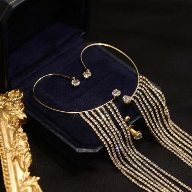 Sparkling Diamond Tassel Earrings-POIULTD