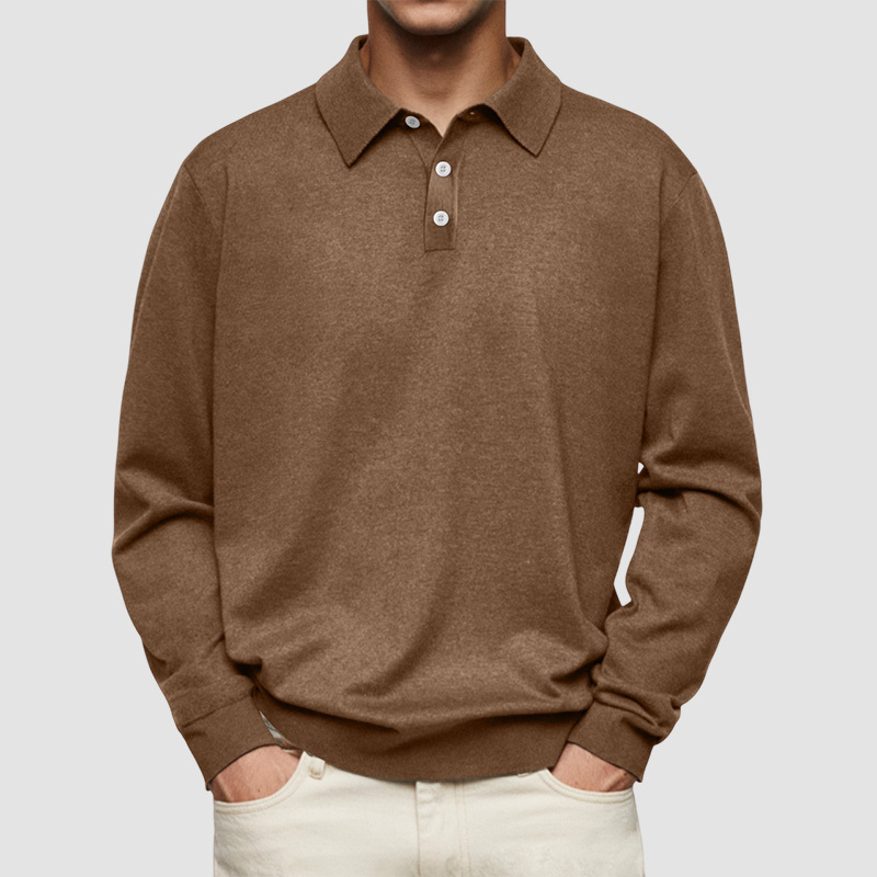 Men's Casual and Comfortable Solid Color Lapel Long Sleeve POLO Shirt