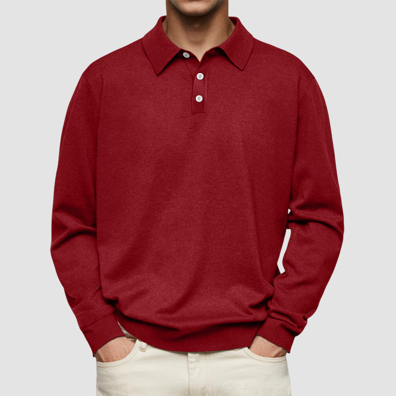 Men's Casual and Comfortable Solid Color Lapel Long Sleeve POLO Shirt
