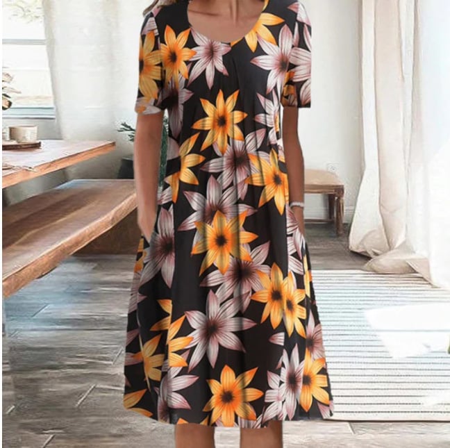 Round neck printed dress