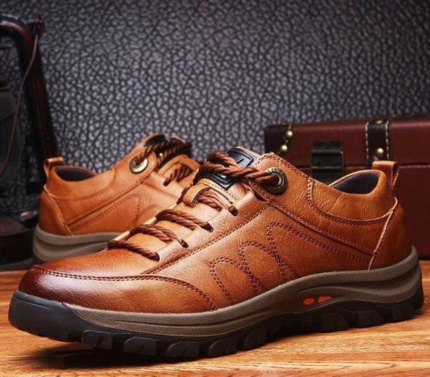 Men's Casual Leather Good Arch Support & Non-slip Outdoor  Breathable Walking Shoes-POIULTD