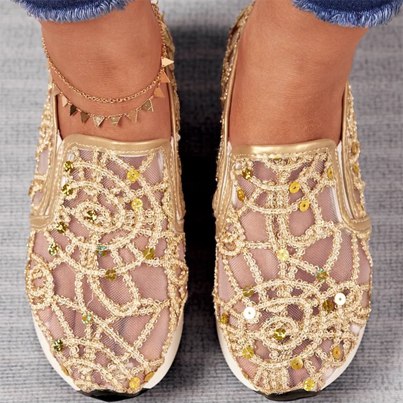 Casual Lace Mesh High Heel Loafers-POIULTD