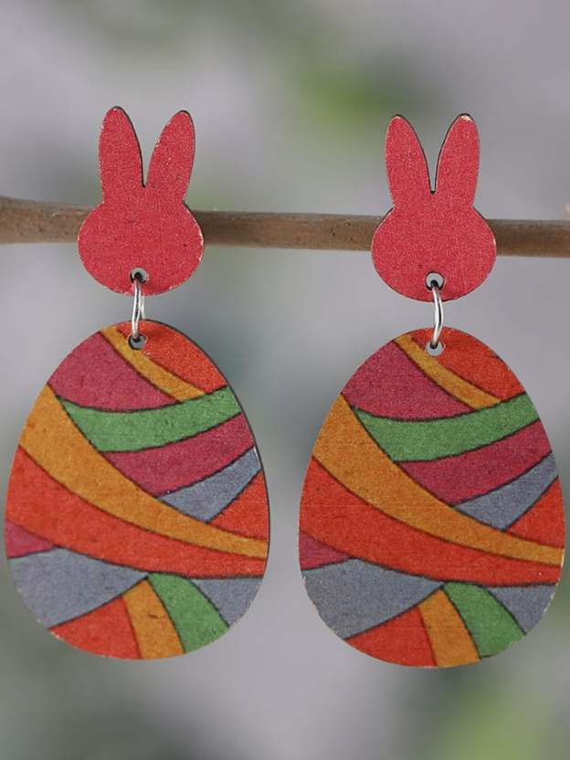 Easter Colorful Bunny Patchwork Double-Sided Wooden Earrings-POIULTD