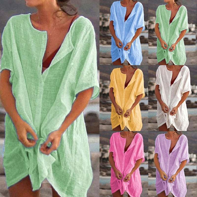 Summer Cotton Loose Short Dresses  Casual Women's  shirt-POIULTD