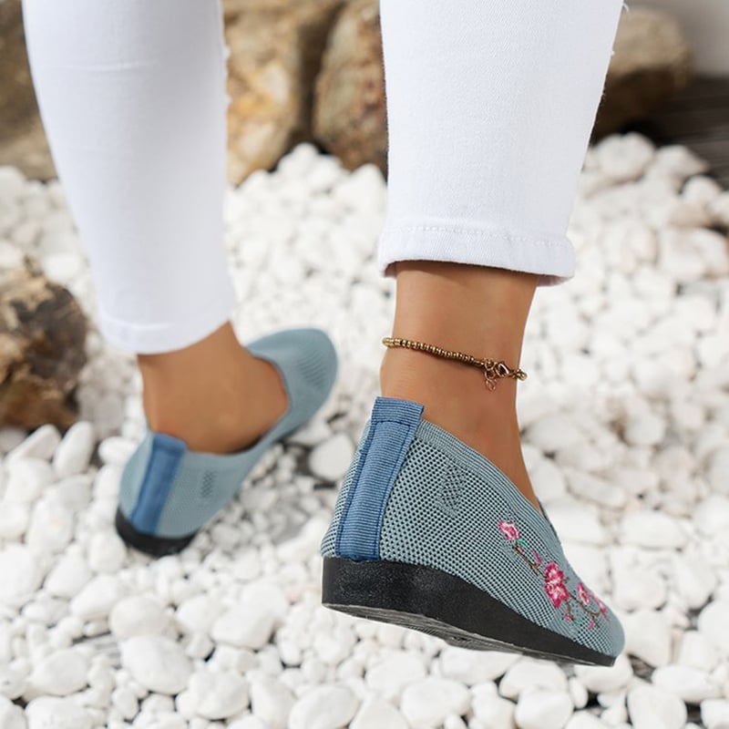 Casual Stretch Embroidery Hollow Women's Flyknit Shoes-POIULTD