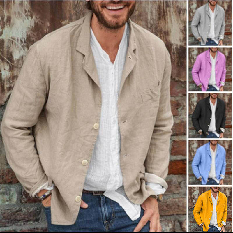 Men's Daily Casual Loose Cotton Linen Coat-POIULTD