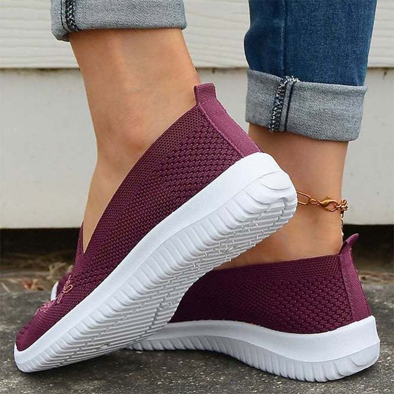 Casual Mesh Embroidered Weave Women's Flat Shoes-POIULTD