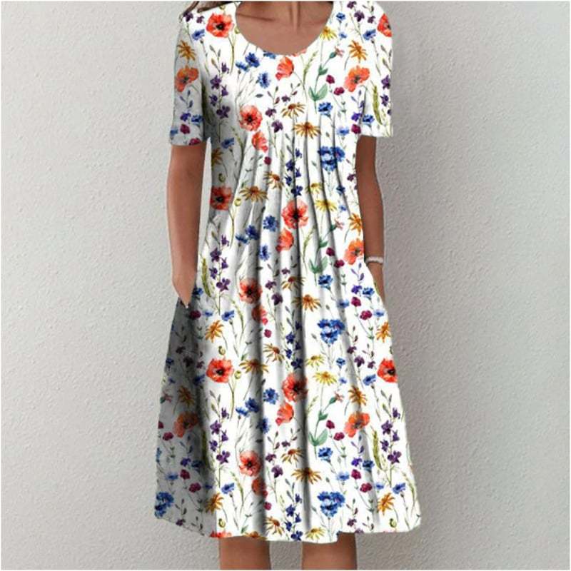 Round neck printed dress
