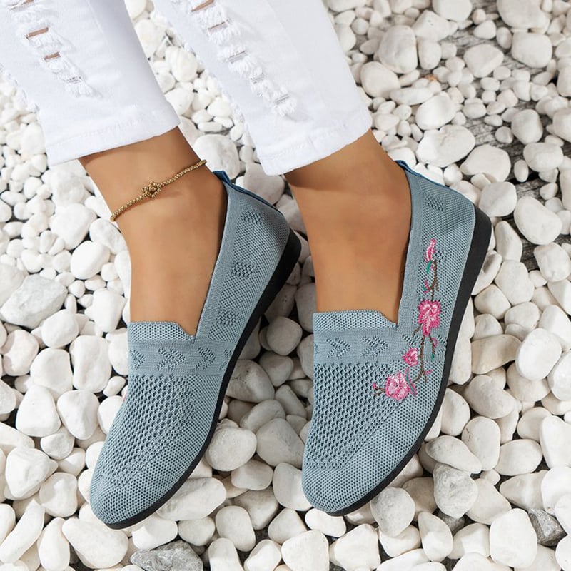 Casual Stretch Embroidery Hollow Women's Flyknit Shoes-POIULTD