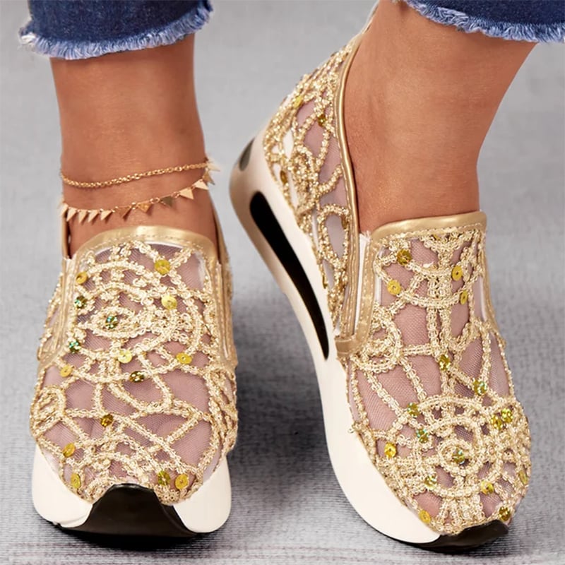 Casual Lace Mesh High Heel Loafers-POIULTD