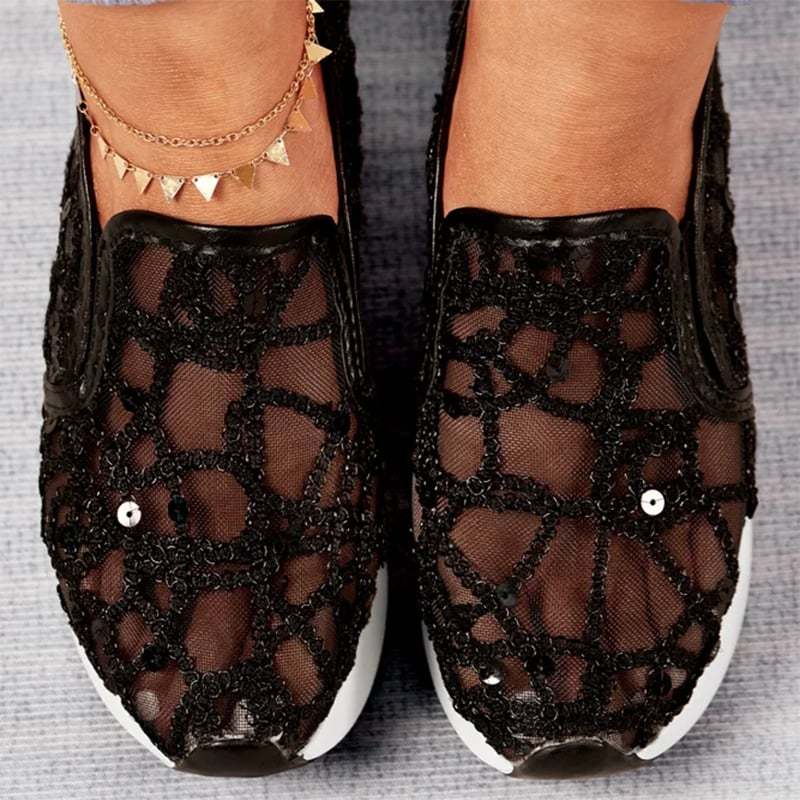 Casual Lace Mesh High Heel Loafers-POIULTD