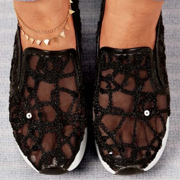 Casual Lace Mesh High Heel Loafers-POIULTD