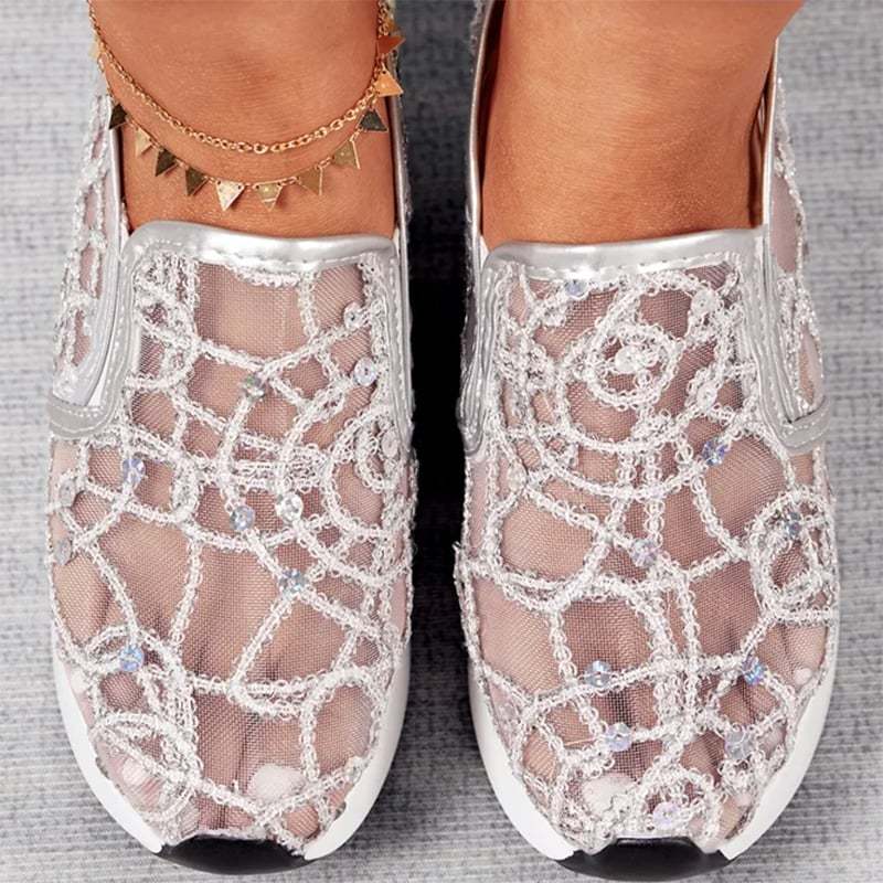 Casual Lace Mesh High Heel Loafers-POIULTD