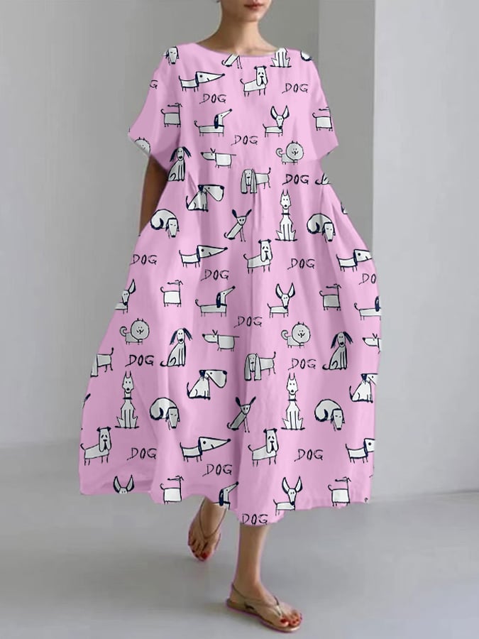 Women‘s Spring And Summer New Fashion Comfortable Loose Casual Dog Print Dress-POIULTD